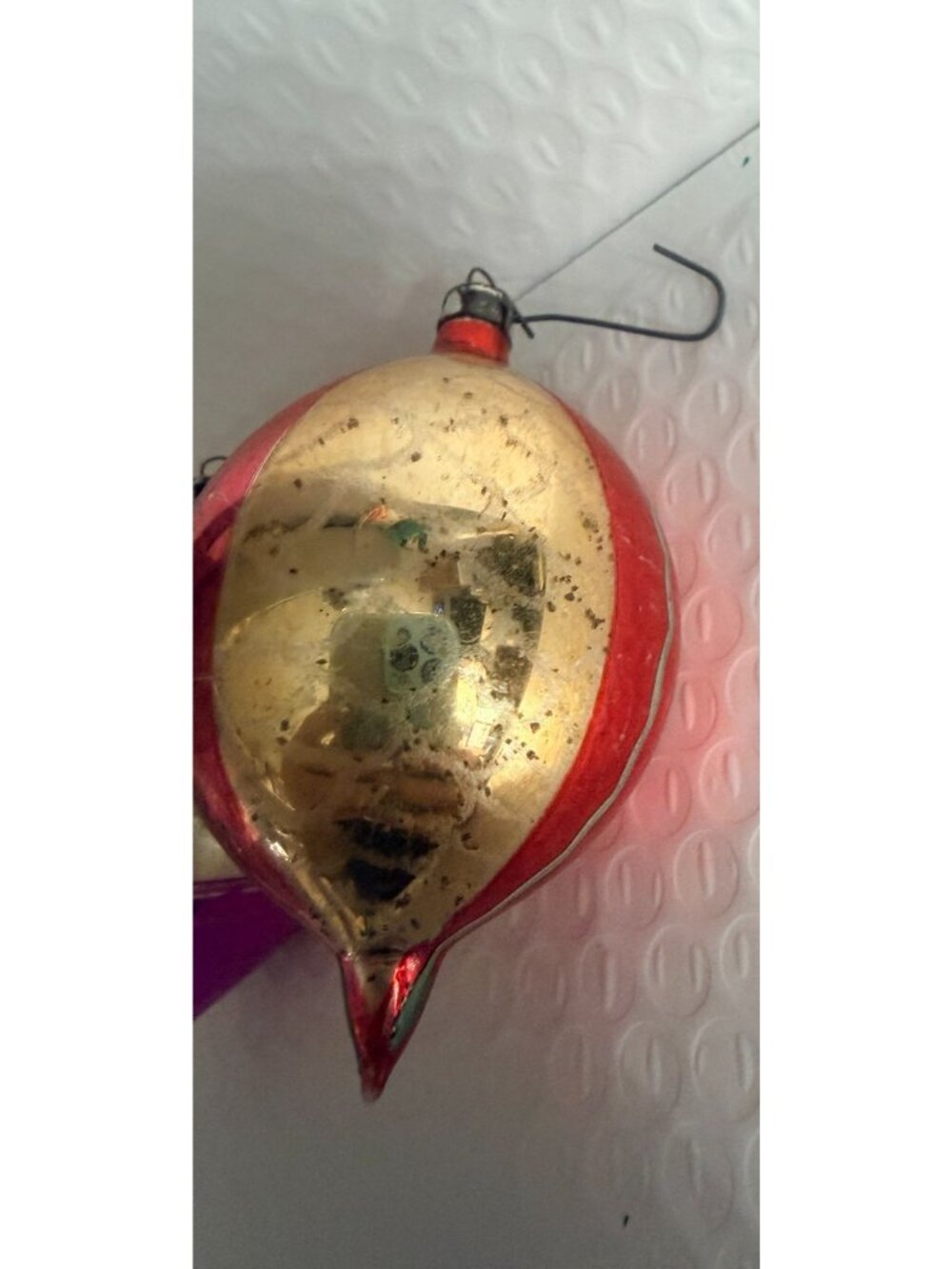 VTG Mercury Glass Ornament Teardrop Indent Poland Reflector red & Gold 4" - Picture 7 of 7